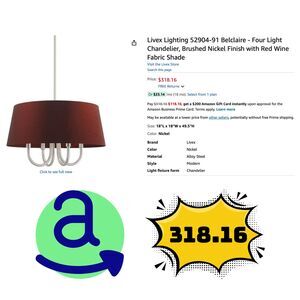 Livex Lighting Belclaire 4-Light Chandelier Brushed Nickel Red Wine Shade Modern